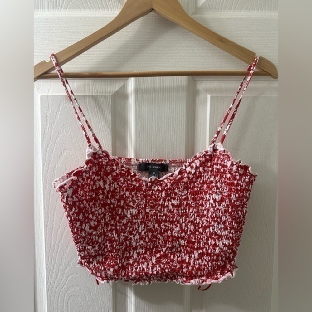 Primark Red Floral Cropped Tank Top Size Medium